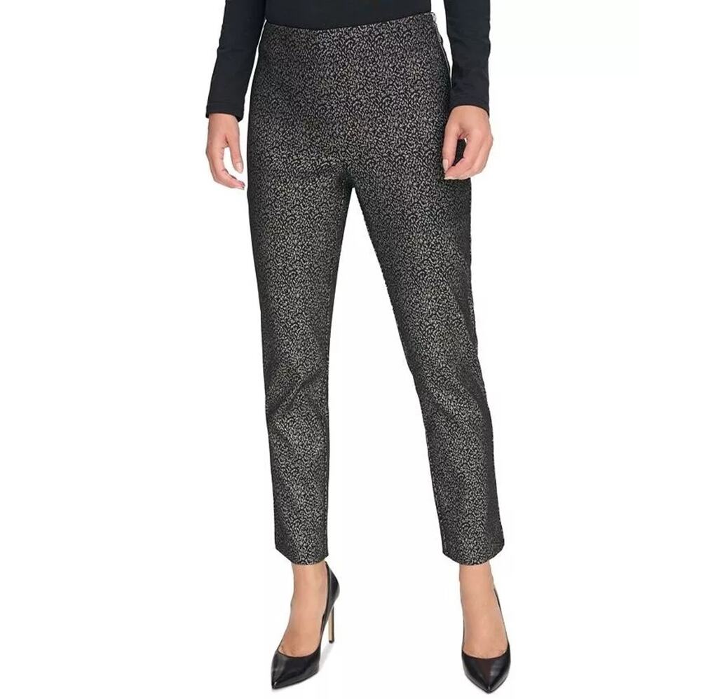 DKNY Women Black/Silver Animal Printed Low Rise Skinny Ankle Pants Size US 14